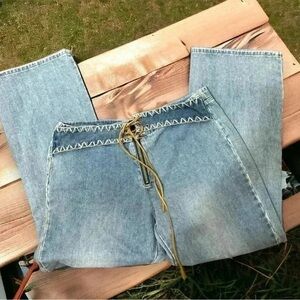 Vintage denim and  suede wide leg denim pants 15 western ranch boho cowgirl